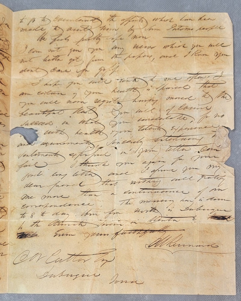 1800'S CHARLES CUTTER Cursive CORRESPONDENCE Letter IOWA