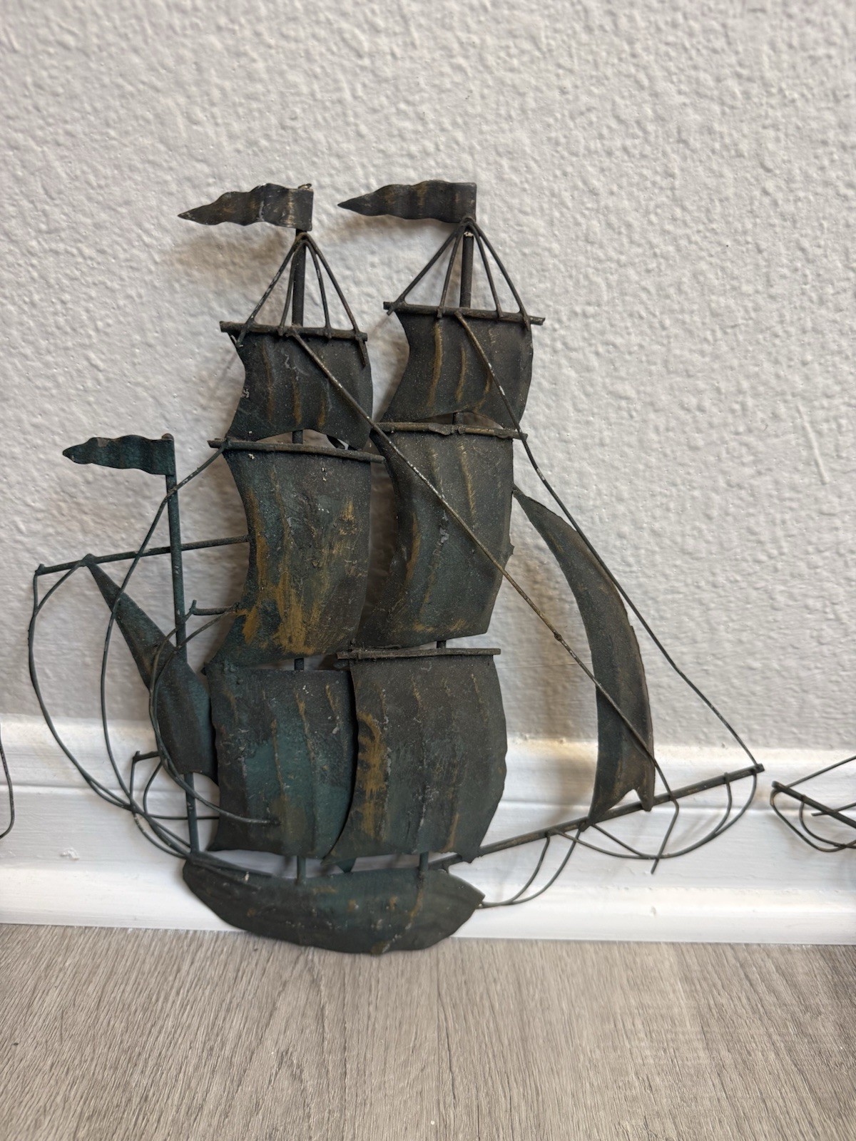 Vintage 3 Sailing Ships Wall Decor, MCM Metal Nautical.
