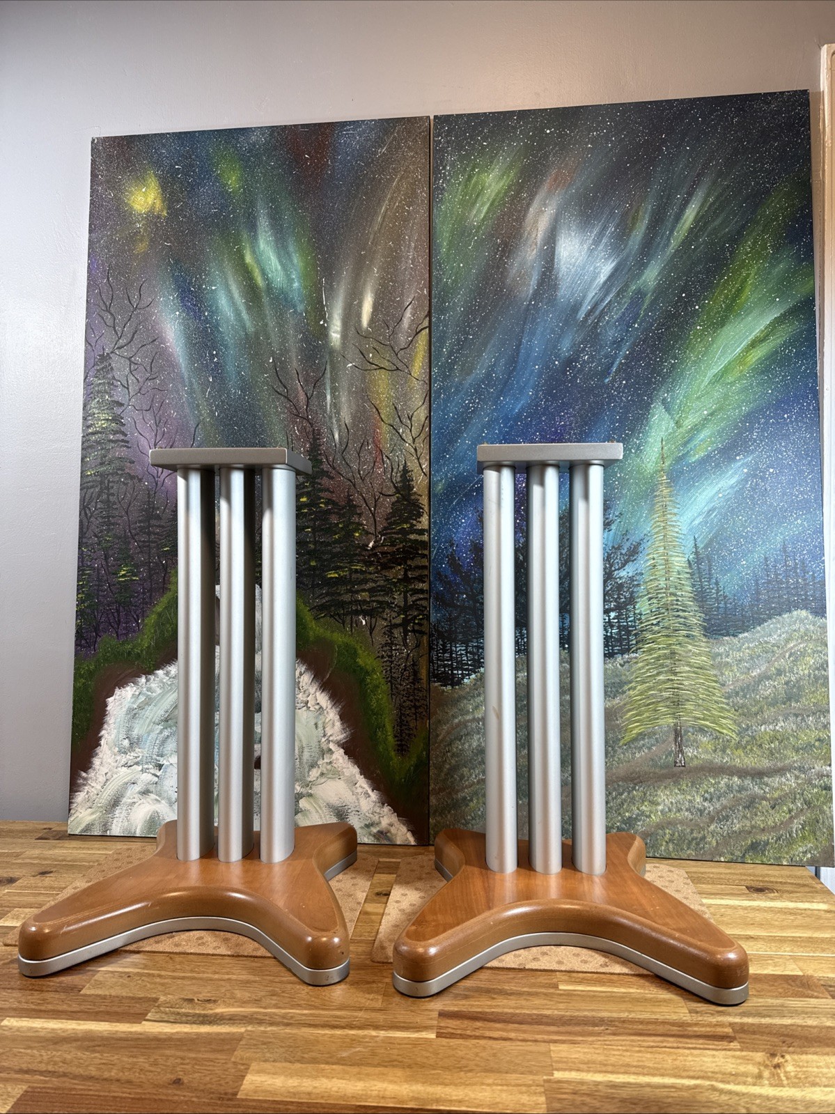 speaker stands pair Metal Wood Base Bookshelf Large Subwoofer Center Channel