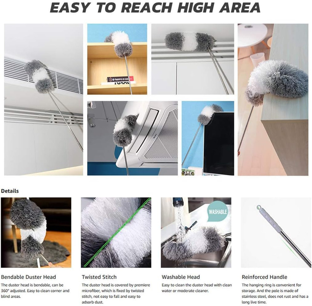 BOOMJOY Microfiber Feather Duster with Extendable Pole and Bendable Head, 100" T