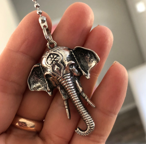 3D Elephant Ganesh Chrome Silver Crystal Bindi Ceiling Lighting Fan Pull Yoga