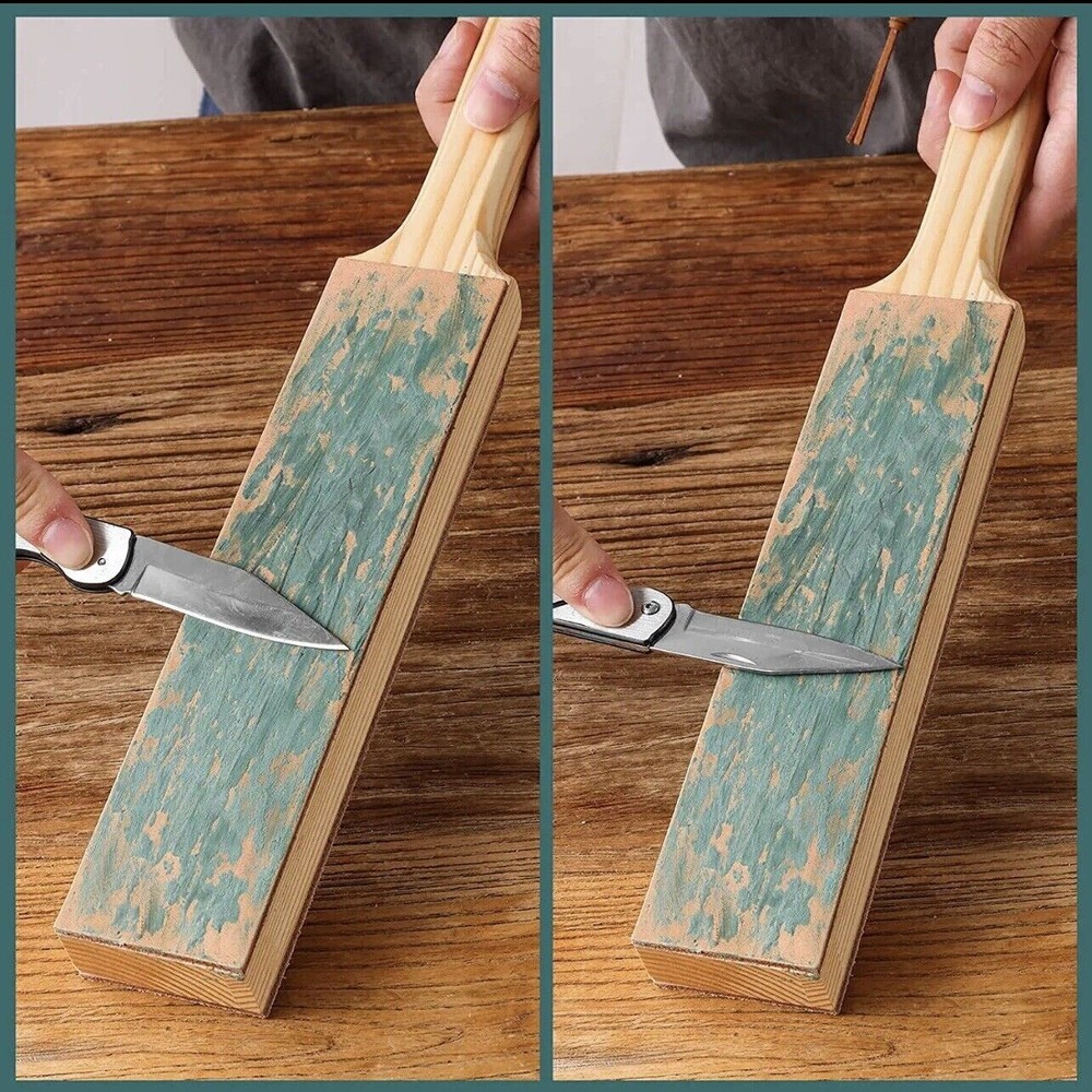 Tactical Pocket Knife Leather Paddle Strop Kit for Sharpening Stropping Compound