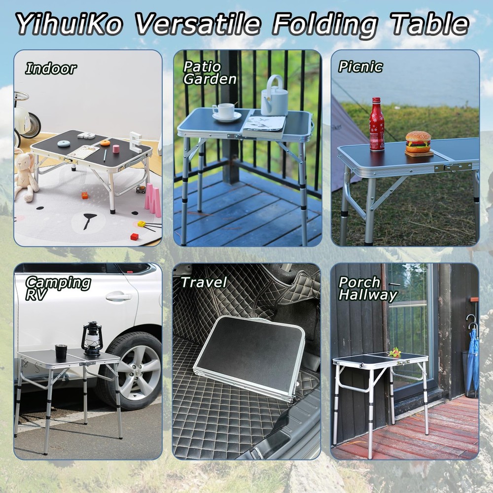 Folding Camping Table Adjustable Height Folding Table Portable Aluminum Small...