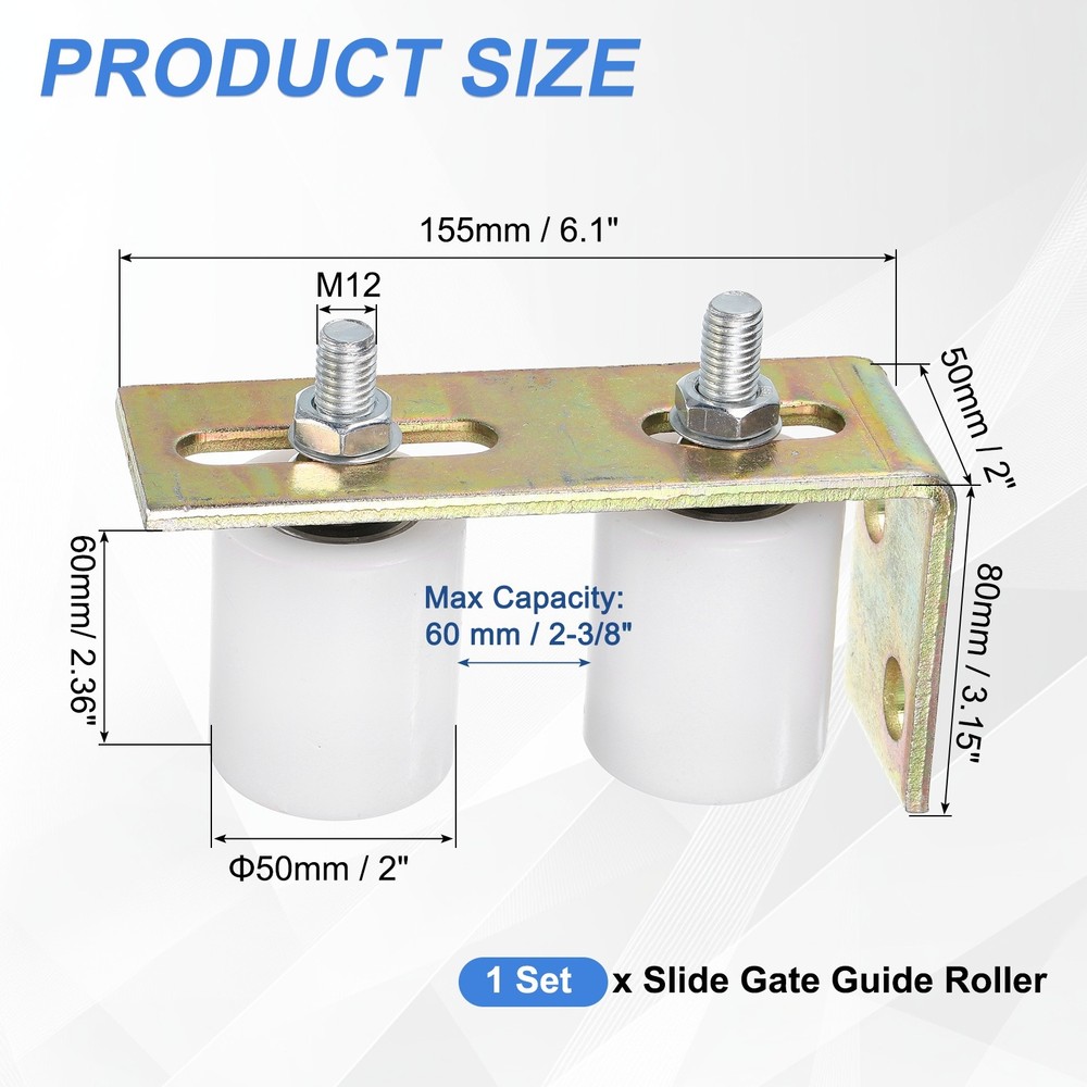 1Set Slide Gate Guide Roller, 2"x2-3/8" Nylon Gate Support & Bracket, White