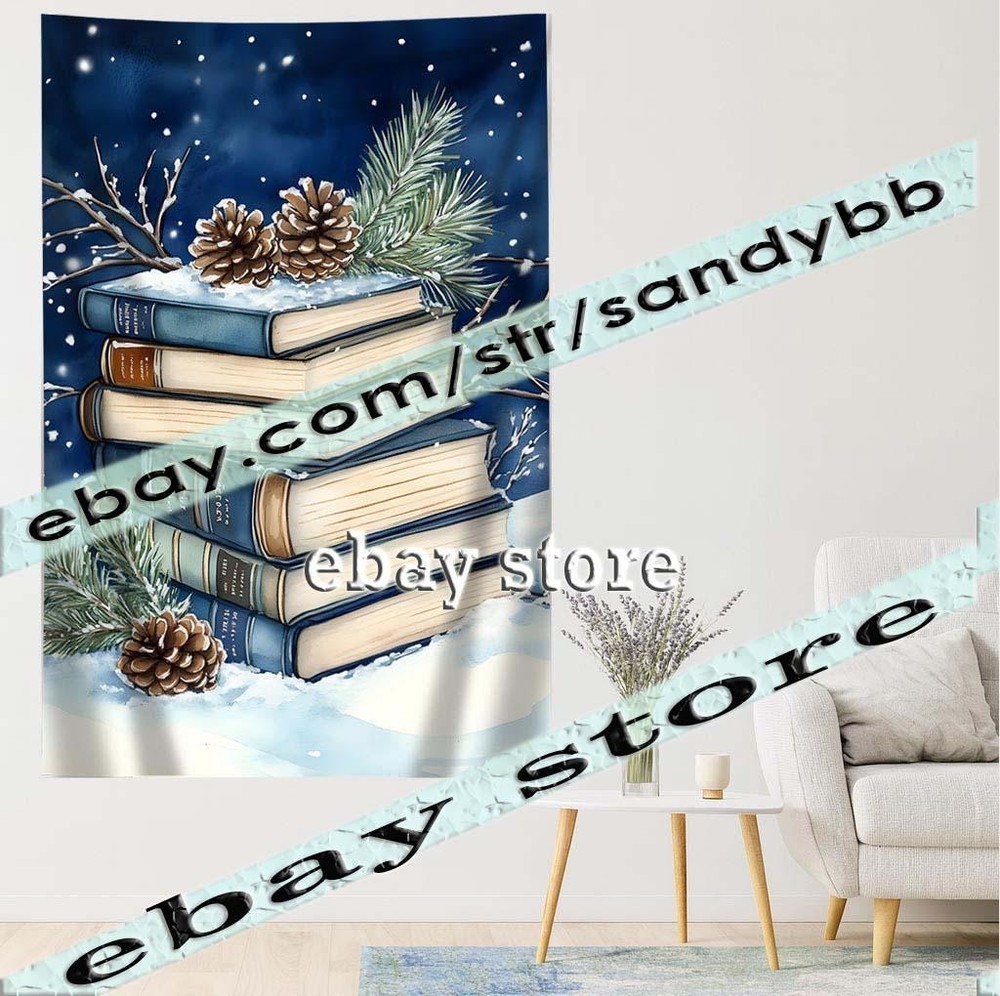tapestry winter reading theme pinecone book stack 39X59 in