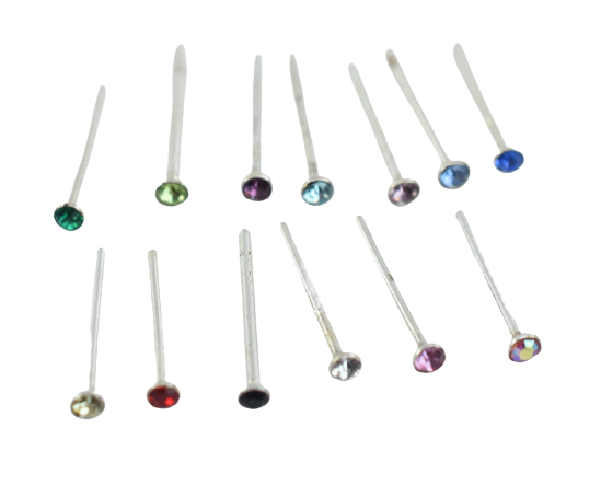 3 Pack 20g Nose Stud 1mm Micro Gem Sterling Silver Straight Bendable Nose Ring