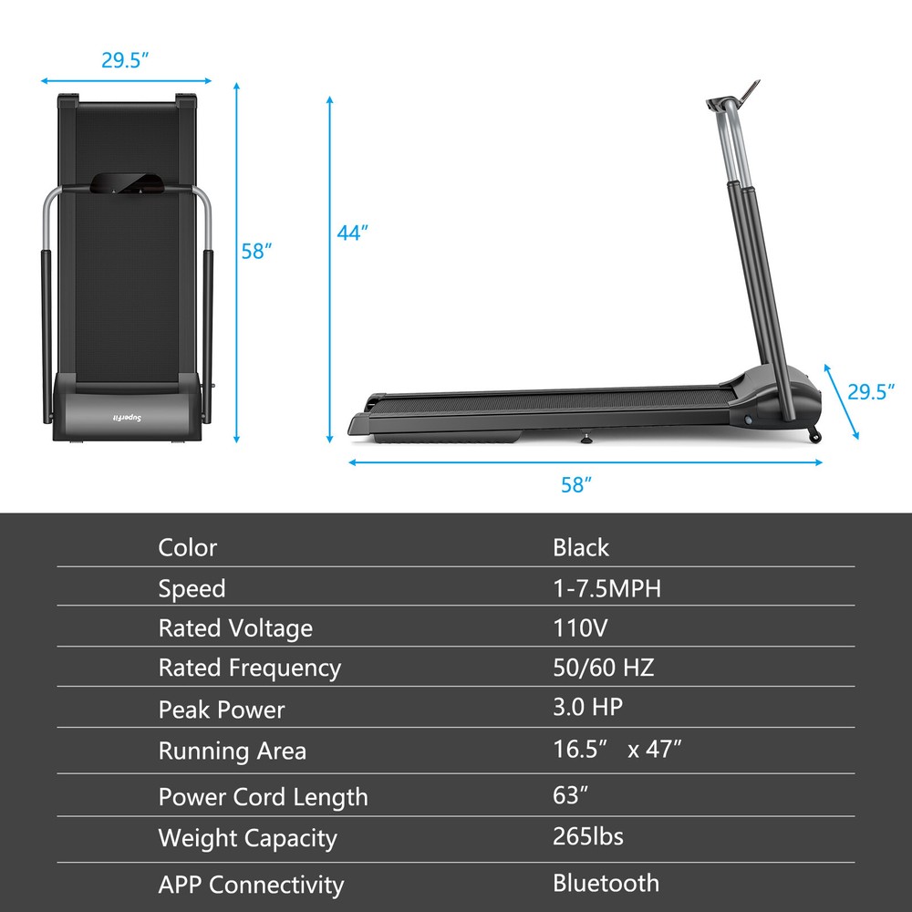 3HP Folding Treadmill Compact Walking Jogging Machine W/Touch Screen APP Control
