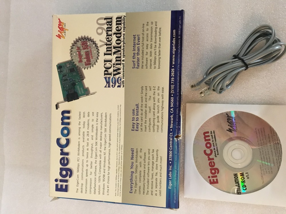 56K EigerCom Internal Data/Fax Modem PCI Version V.90 for Windows 95/98/NT 