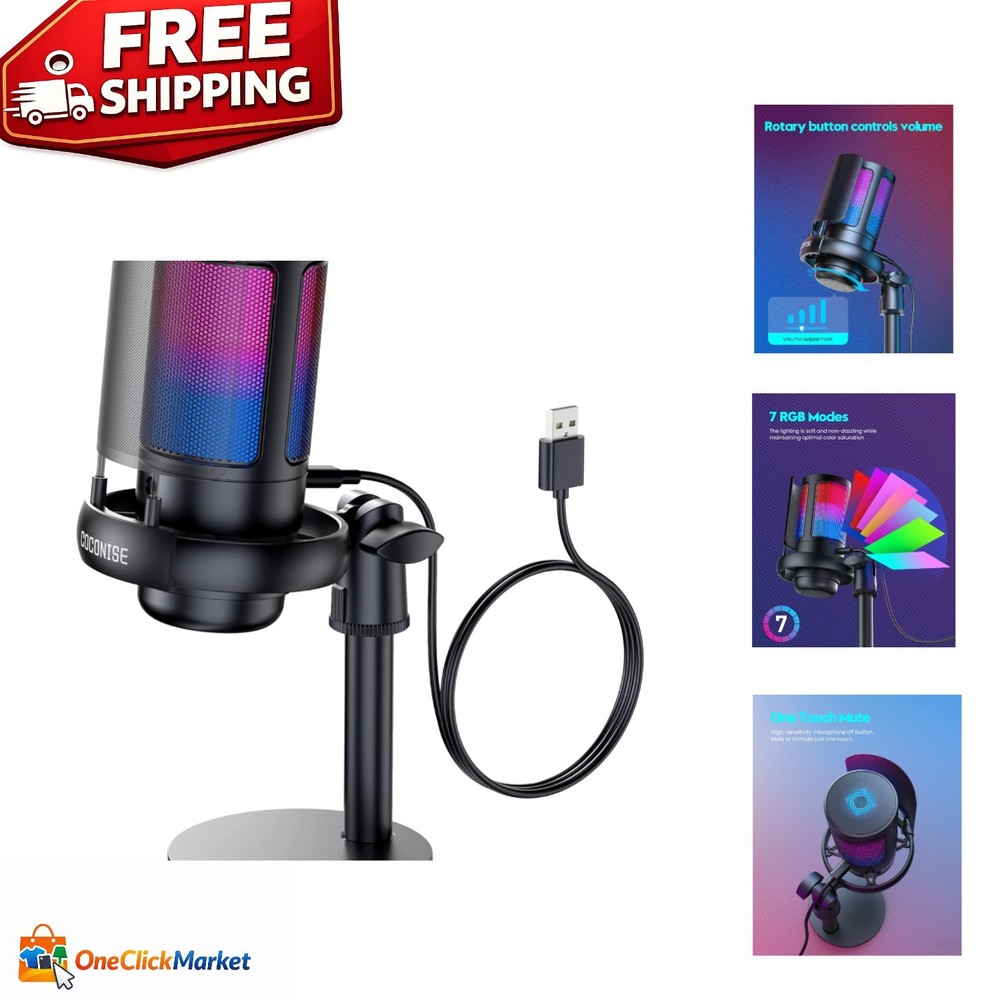 Condenser Microphone with RGB Lighting & Mute Button - Perfect for Streaming
