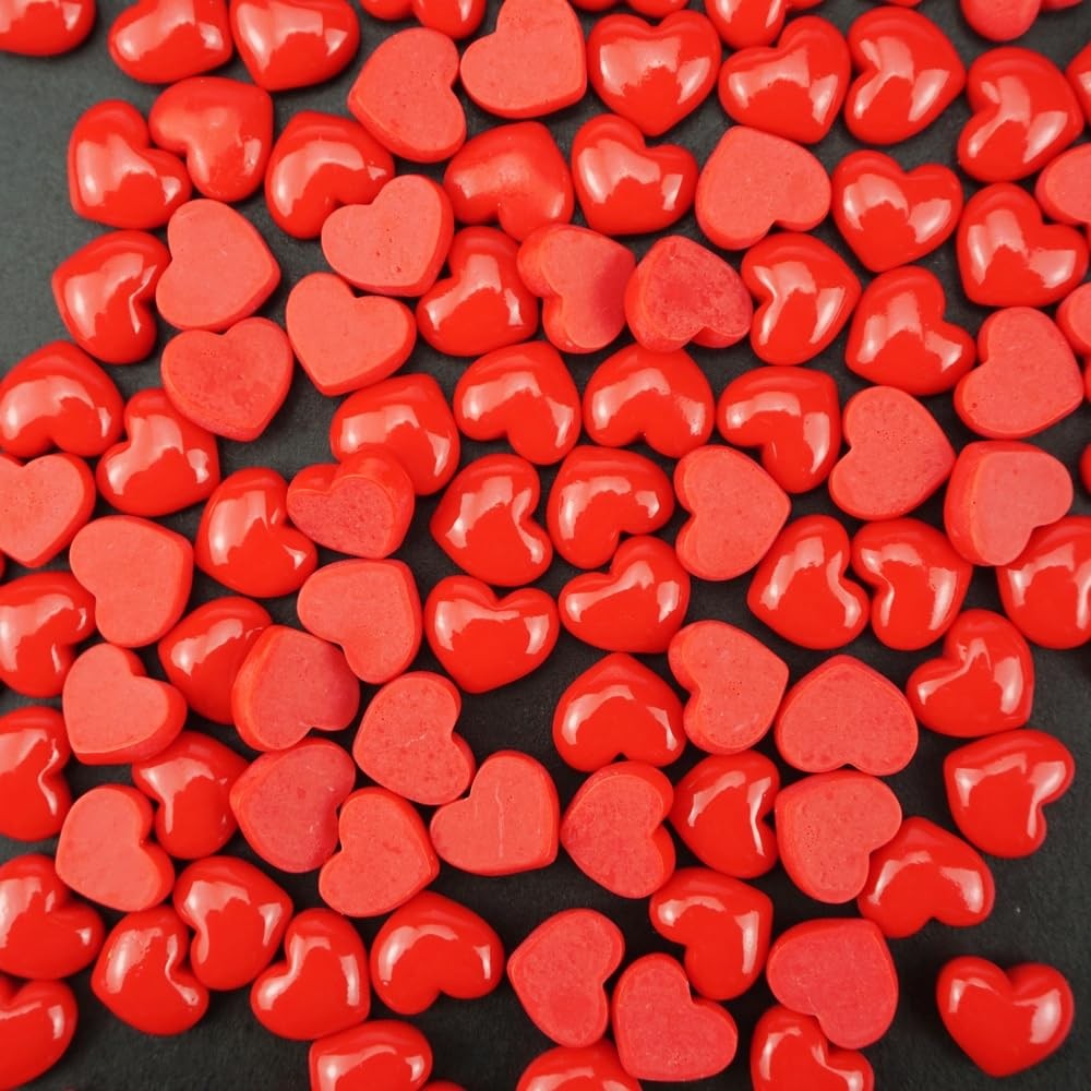 FAZHBARY 120 PCS Red Heart Resin Flatback Plastic Mini Bulk