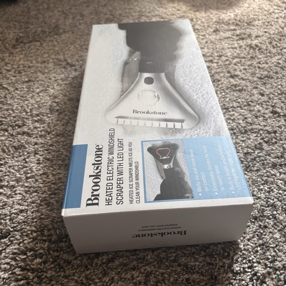 Brookstone Heated Electric Windshield Scraper With LED Light Melts Ice NIB