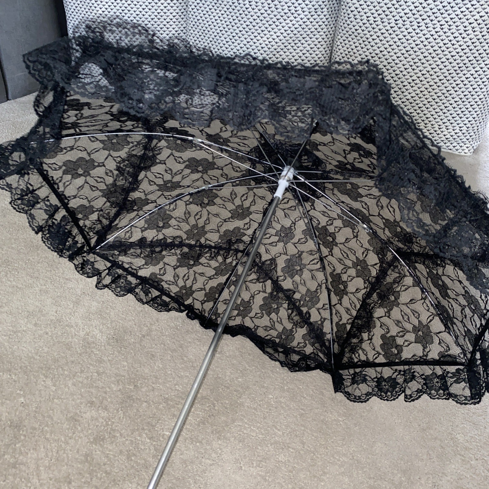 Goth Gothic Cosplay Wedding Bride Bridal Umbrella Parasol Black Lace