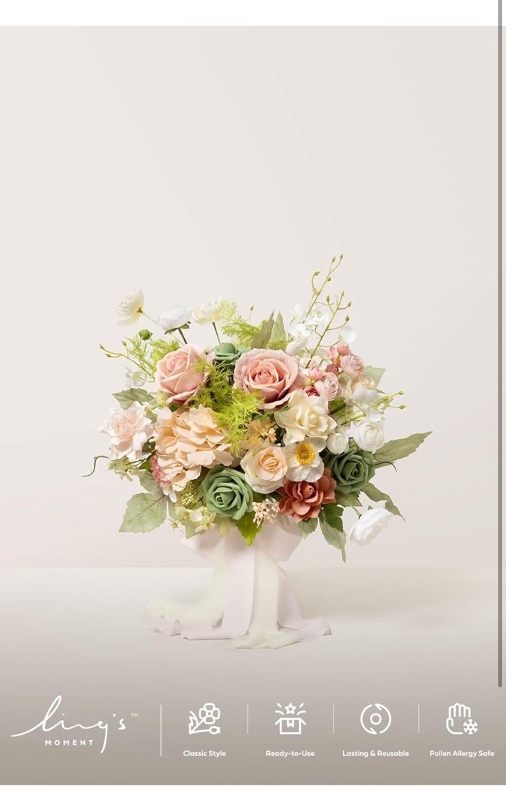 Ling's moment Coral Pink Wedding Bouquets for Bride, Blush Garden Bridal 13”