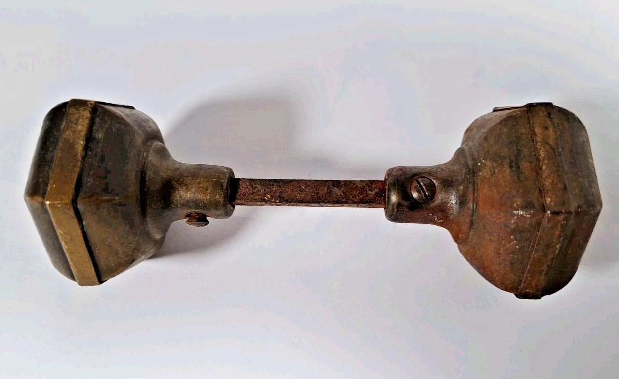 Antique Hexagon Brass Door Knob Set with Spindle Reclaimed Hardware Victorian