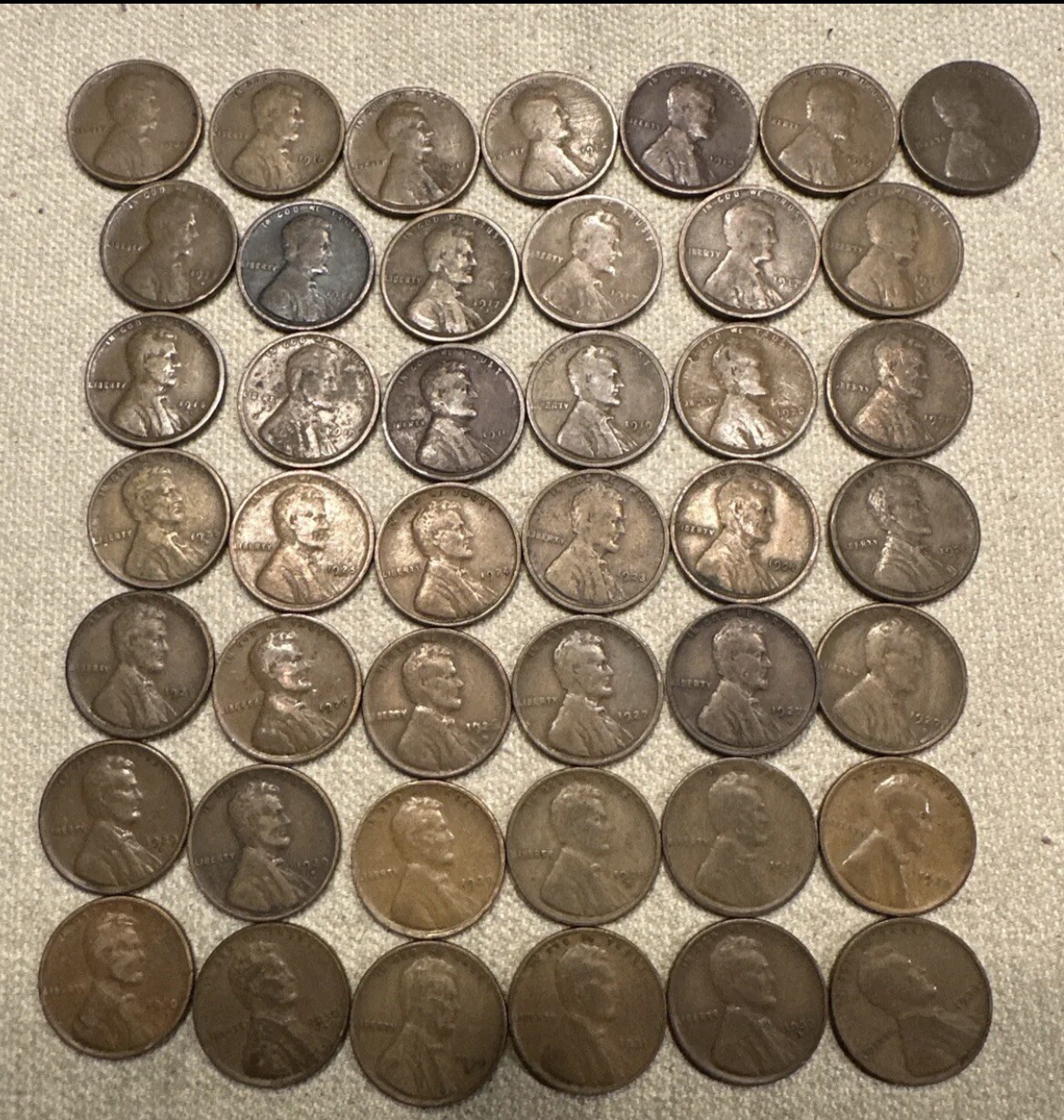 1909 - 1933 P D S 45 Lincoln Cents Circulated Set!  See description for dates