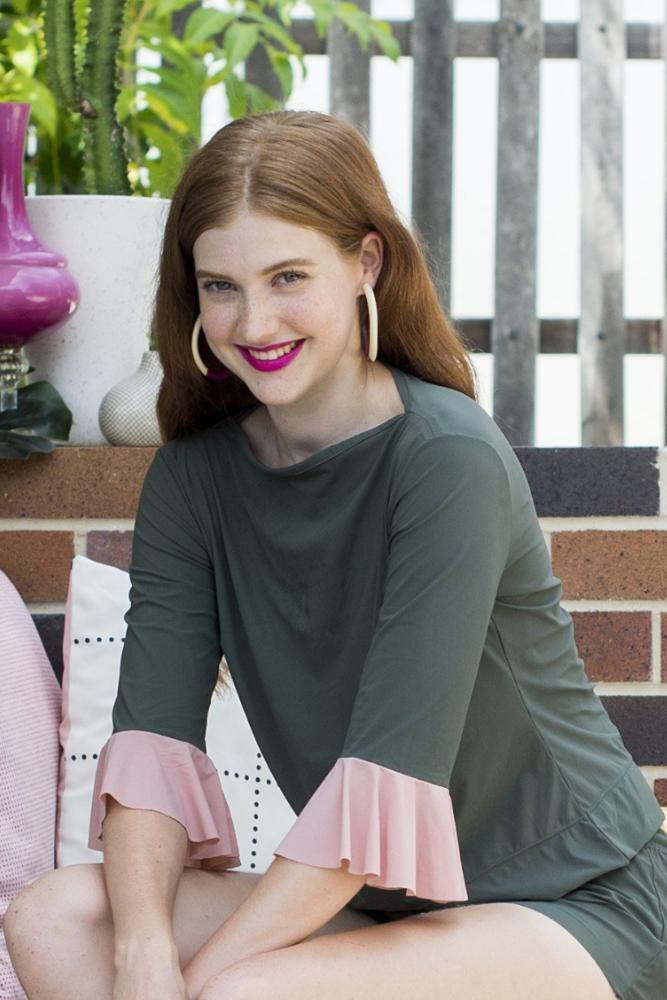 Float Away Tank - Olive w/ Rose cuff - UPF50+