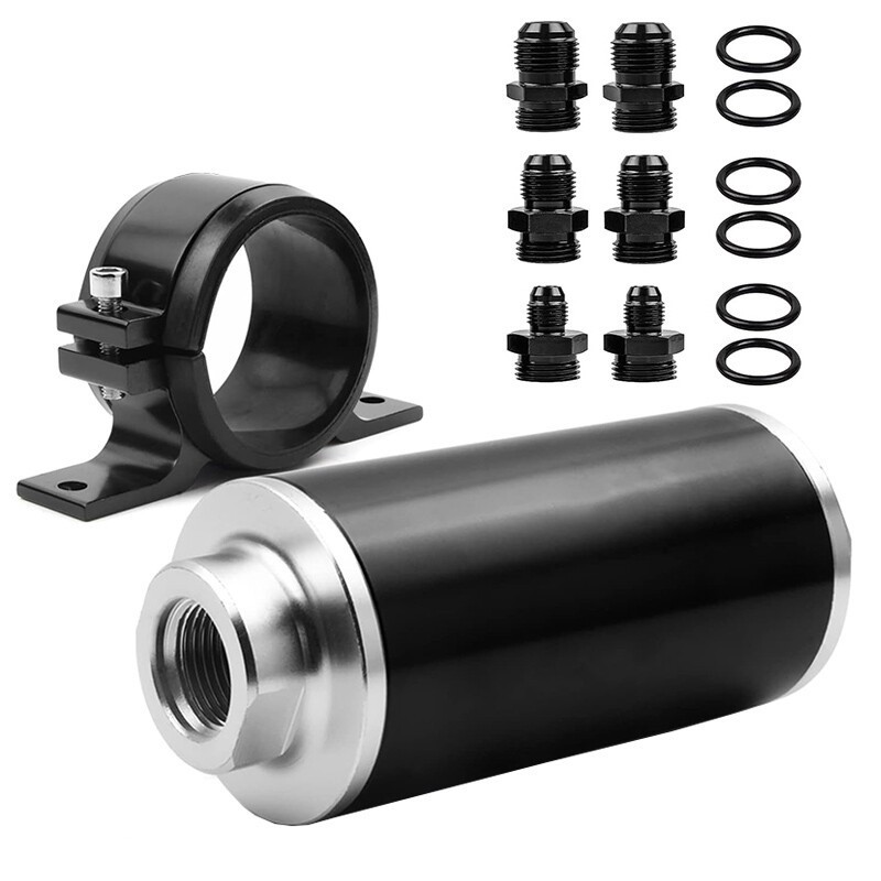 High Flow Inline Fuel Filter 100 Micron Cleanable AN6 AN8 AN10 Adapter Universal