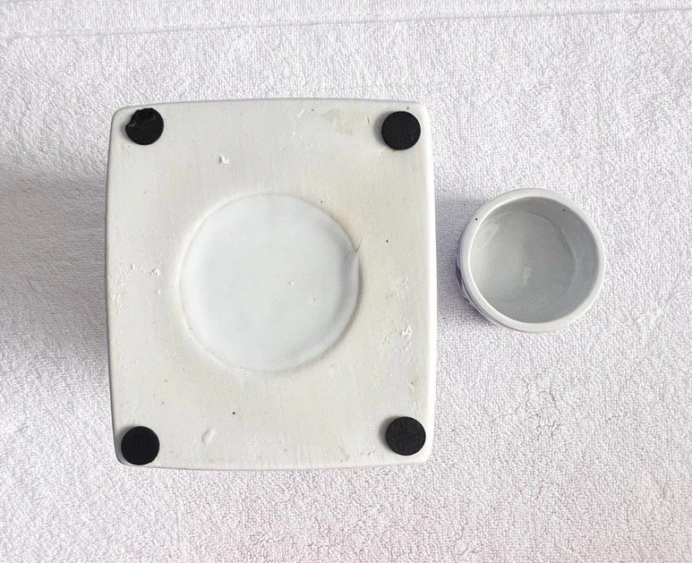 Chinoiserie Square Ginger Jar Small Blue White Floral Ceramic Lidded 4.5 x 4 x 7