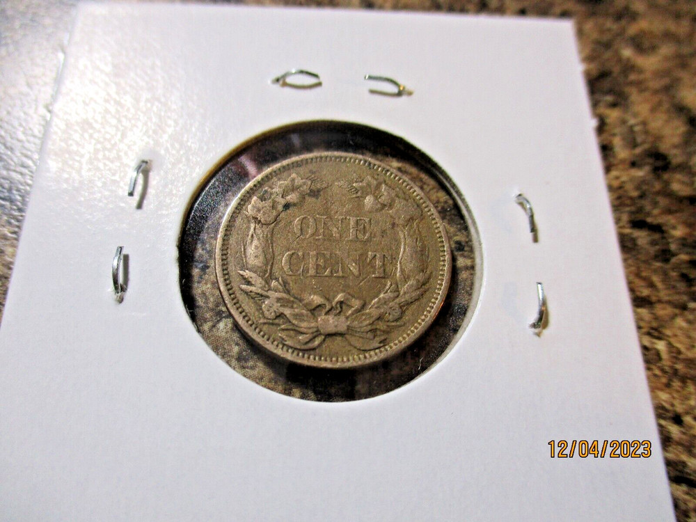 1858 FLYING EAGLE CENT WITH MACHINE DOUBLE DIE REVERSE VF 456