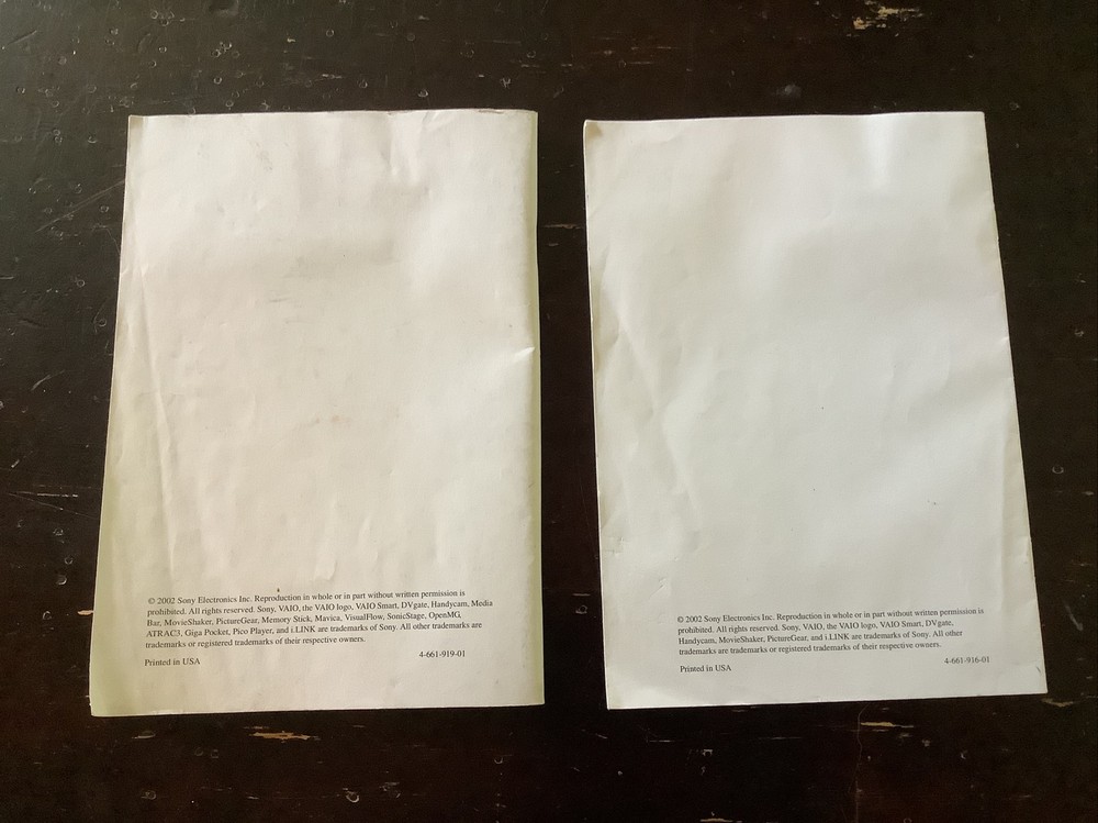 2 Sony VAIO Notebook Quick Start & Notes on Use PCG-R505 Series Computer manuals