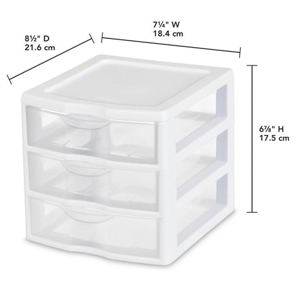 Sterilite Small 3 Drawer Desktop Unit, Plastic, White