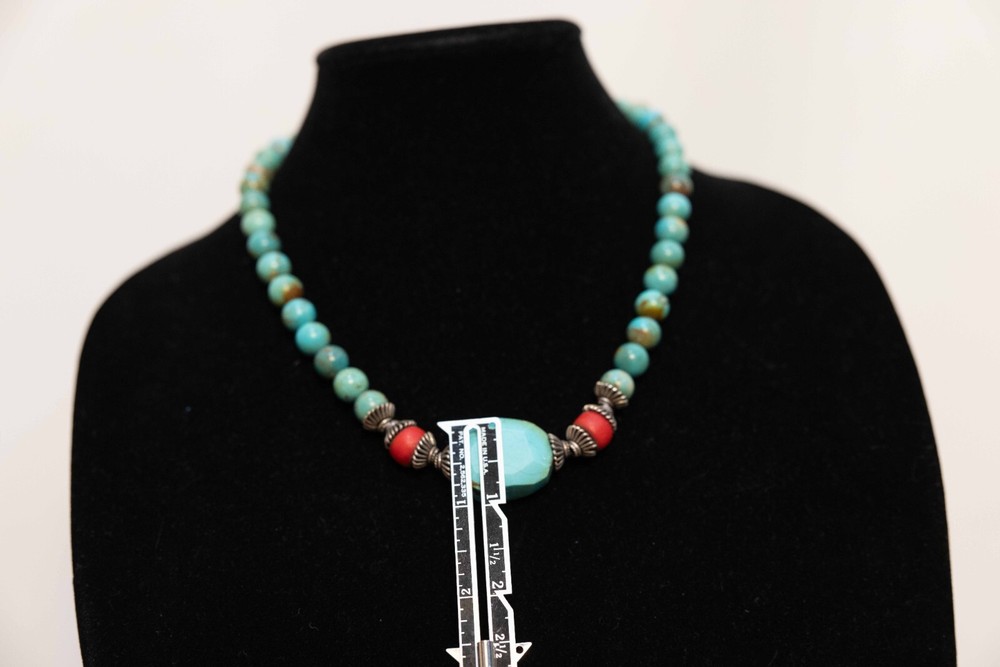 19" Teal Red turquoise necklace