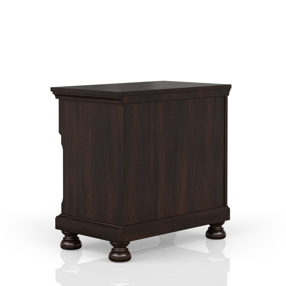 Dark Cherry Nightstand with Two Drawers Wood Bedside Table