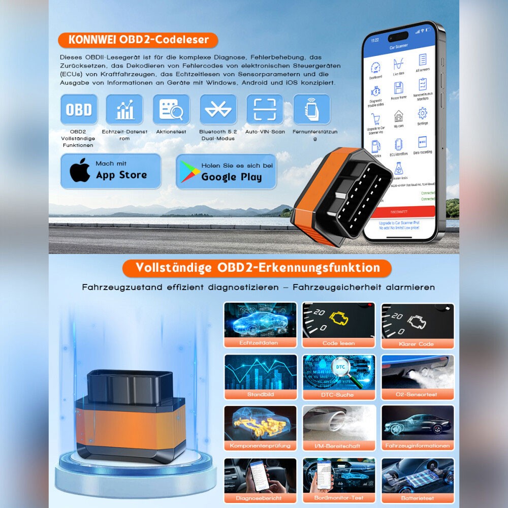 ELM327 Bluetooth OBD2 Code Reader Car Diagnostic Scanner for Android and iOS