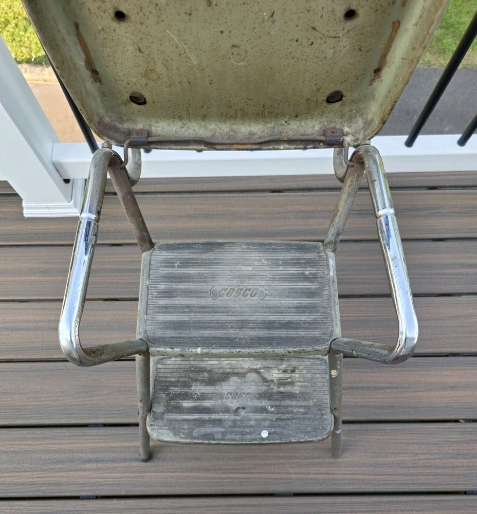Vintage Cosco Step Stool Chair Leather And Chrome