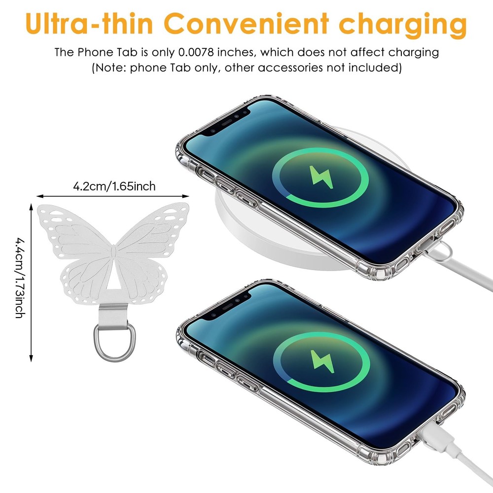 Mabor 2 Pcs Phone Tether Tab for Smart Phone, Butterfly One Size, Silver