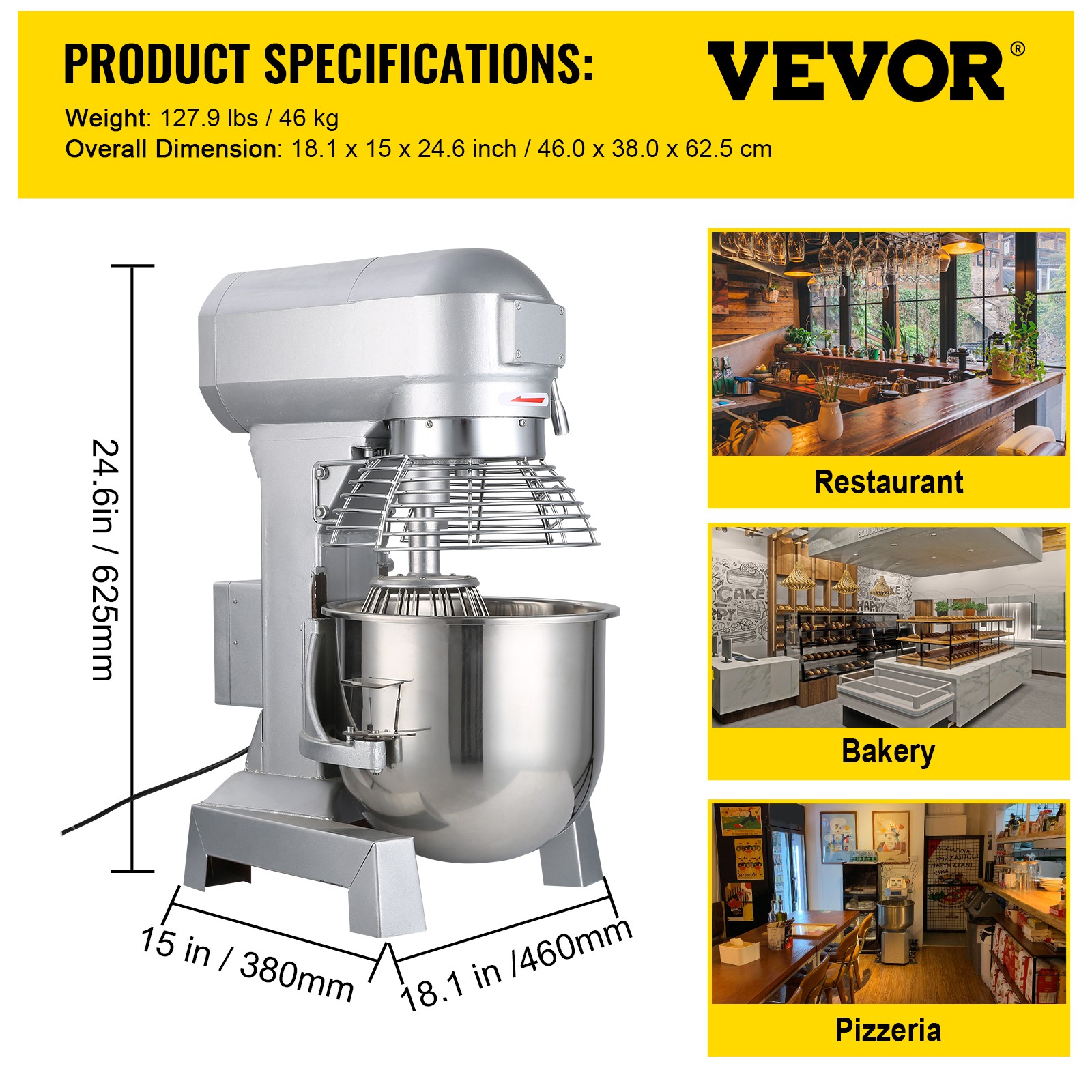 VEVOR Electric Food Stand Mixer Dough Mixer 3 in 1 10Qt Stainless Steel Bowl