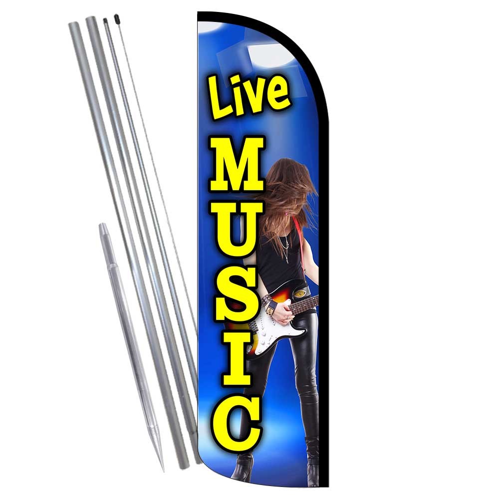 Live Music Premium Windless  Feather Flag Bundle (Complete Kit) OR Optional Repl