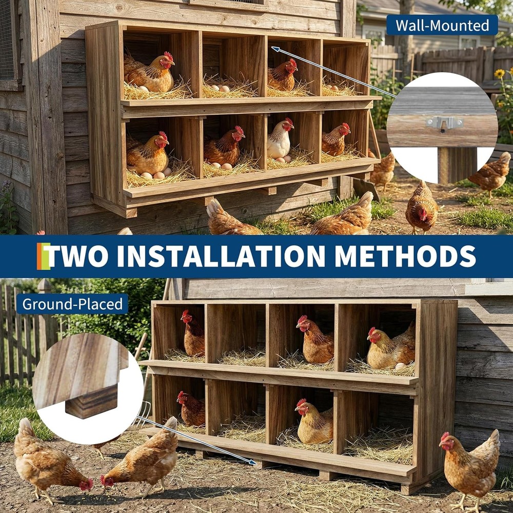 Chicken Nesting Box, 8 Compartment Wooden Nesting Boxes for Chickens