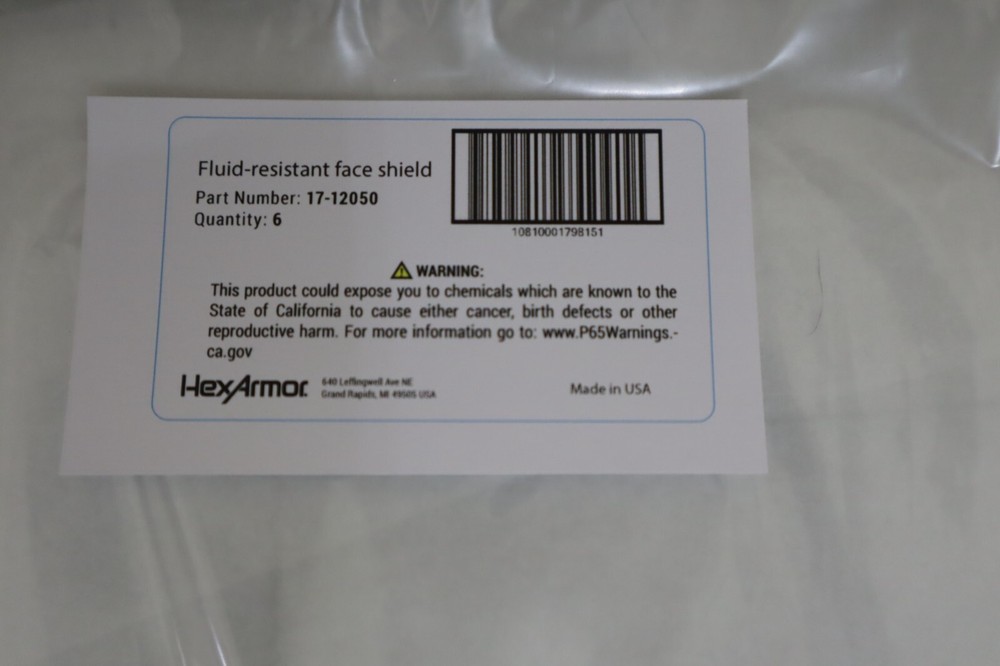 Hex Armor Fluid-resistant disposable face shield 10 count