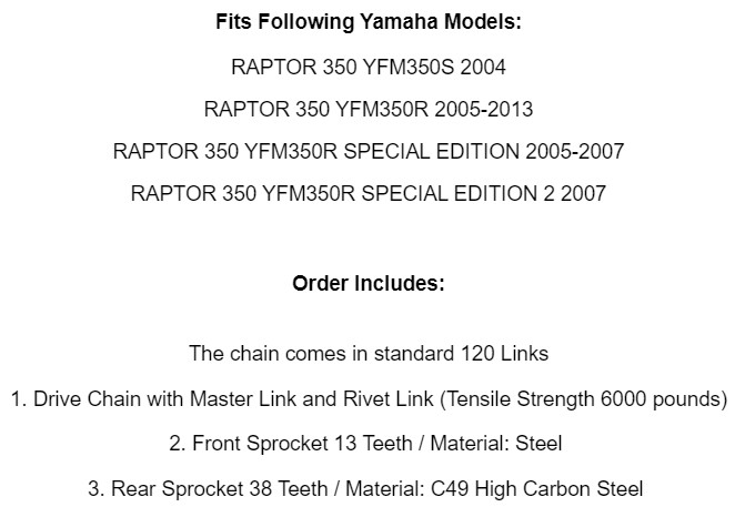 Blue Drive Chain And Sprockets Kit for Yamaha Raptor 350 YFM350R 2004-2013