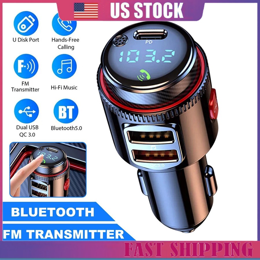 Bluetooth Car Radio Adapter Wireless FM Transmitter QC3.0 & PD Fast Charger MP3