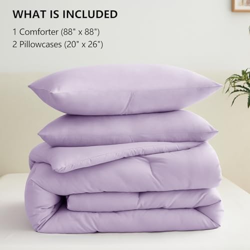 Lavender Comforter Set, 3 Pieces Light Purple Solid Queen Lavender Purple