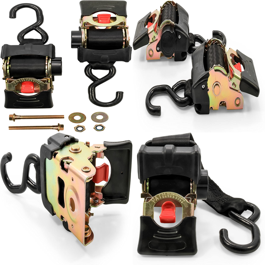 Ratchet Tie down Pair Anchor Retractable Transom Trailer Boat Hook Strap 2 Pack