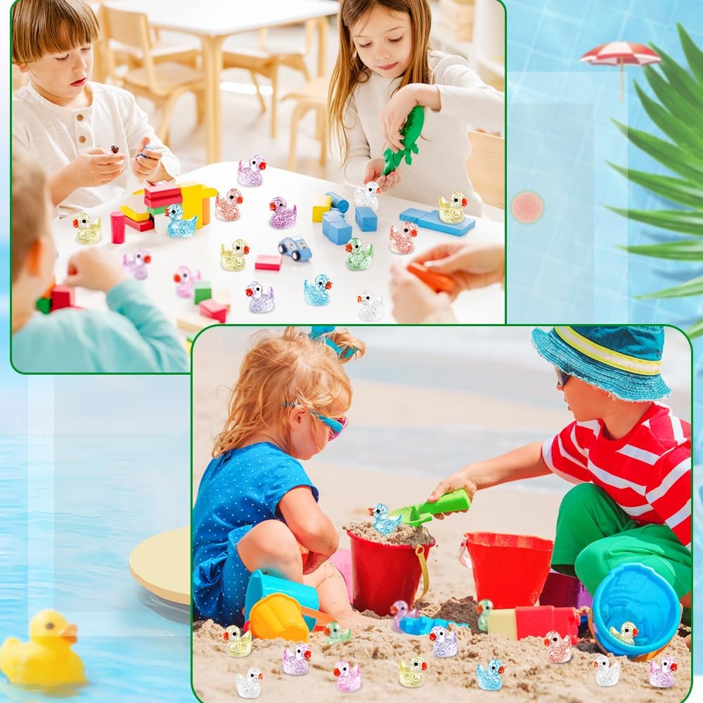 DULEFUN 100pcs Mini Glitter Ducks Colorful Tiny Small Small, Multiple Colors