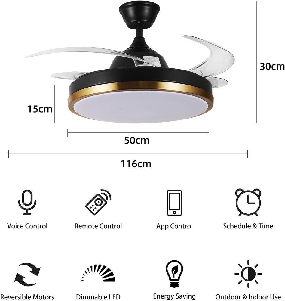 42” Retractable Ceiling Fan with Lights, Bluetooth, Alexa & Google Control