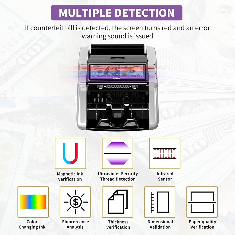High-Efficiency Money Counter Machine with UV/MG/IR Detection and LCD Display
