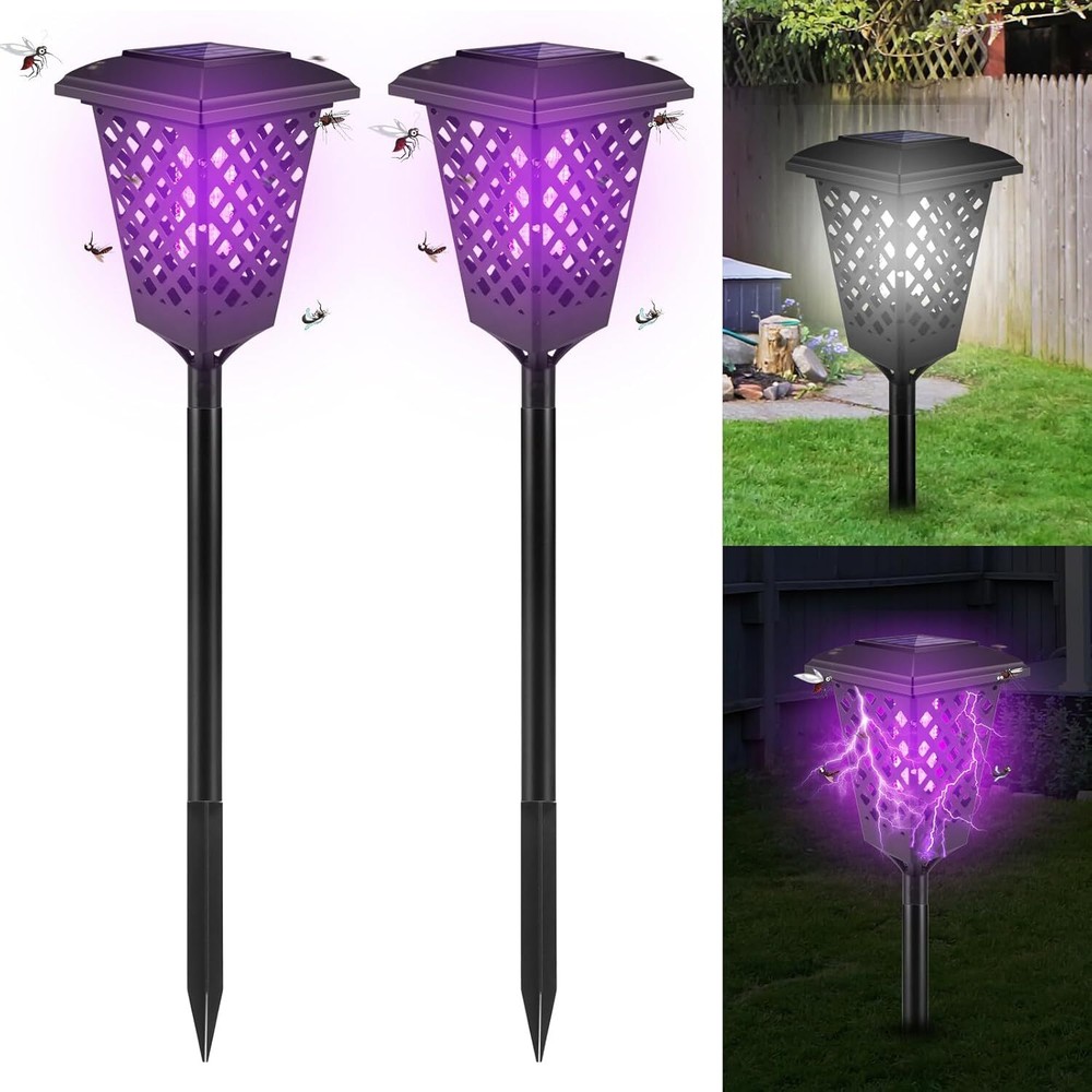 2 Pcs Solar Powered LED Bug Zapper Outdoor