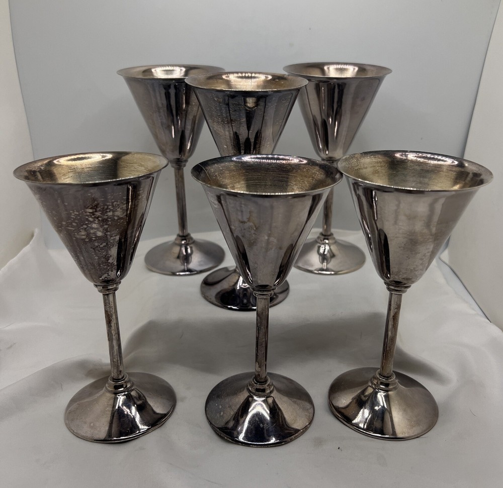 6 Vtg Bernard Rice's Sons, Inc Apollo EPNS Cocktail Glasses Cup Wine #5025