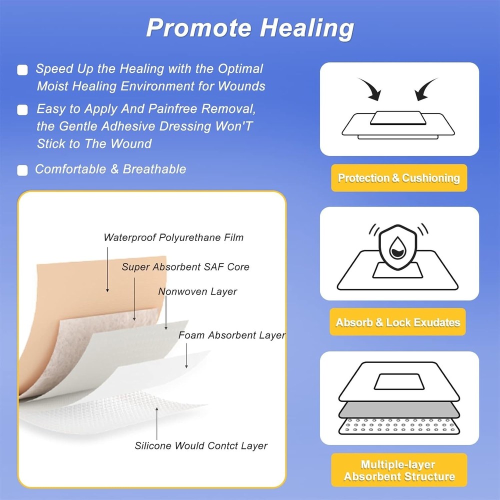 Large Silicone Dressing for Post-Surgery Care - 10 Pack