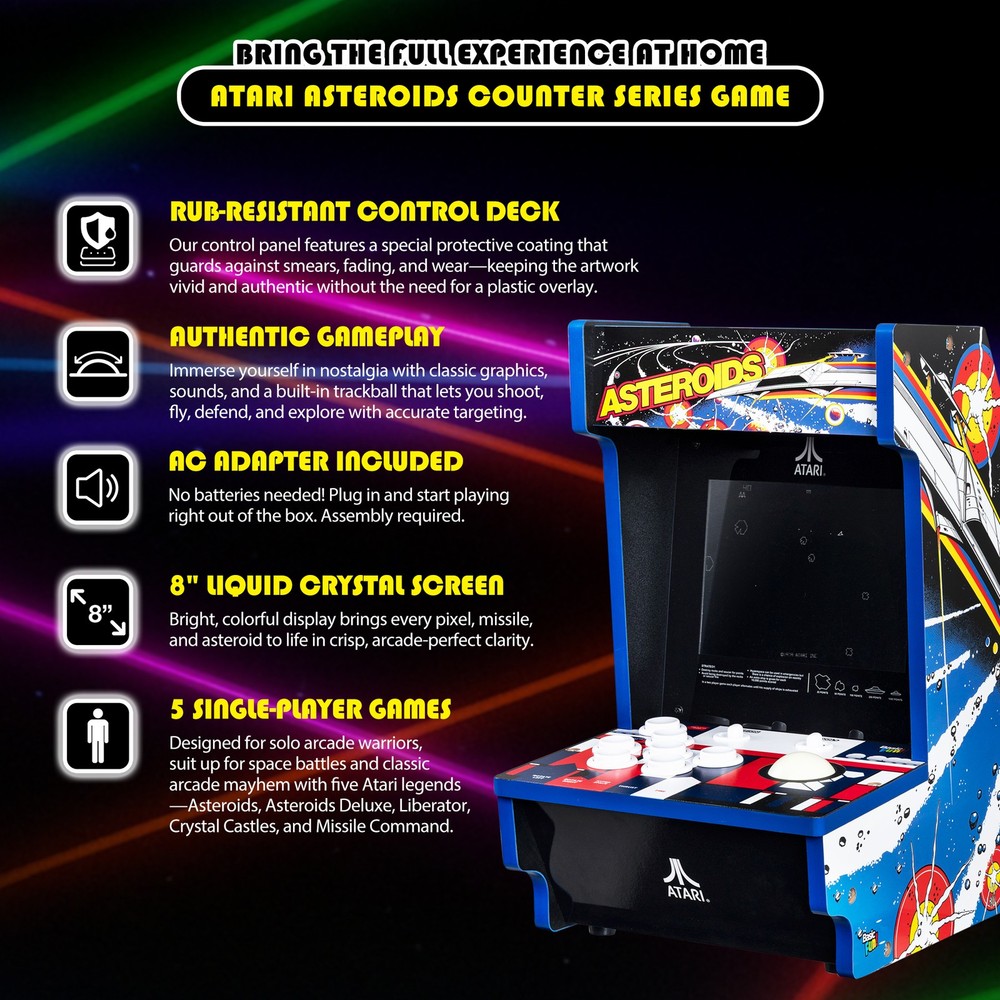 Arcade Classics Atari Asteroids Counter Series Arcade Game with 8 Inch Screen