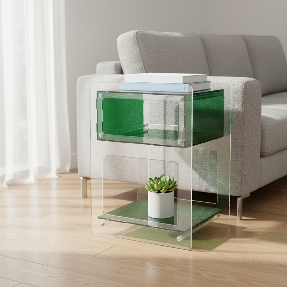 Acrylic Side Table Green Transparent Small Coffee Sofa End Table, Side Table