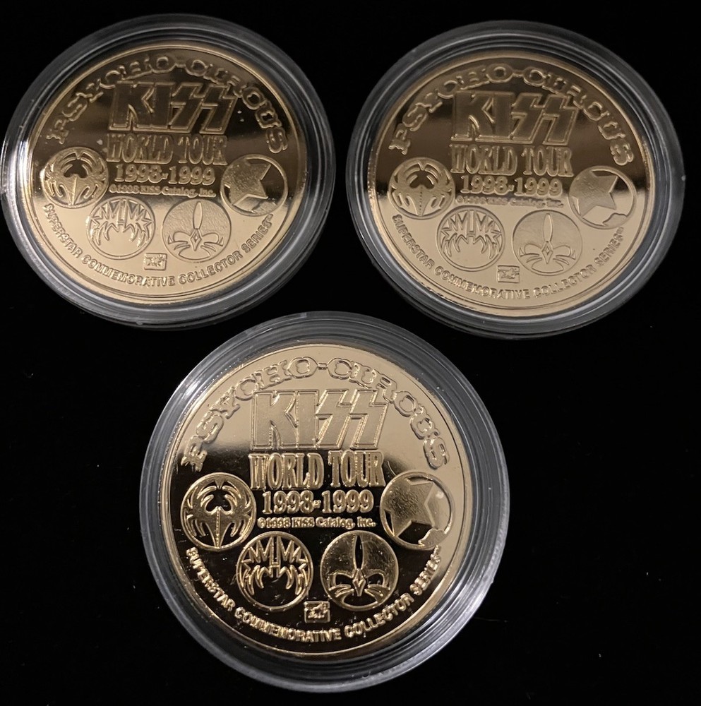 KISS Ace Frehley Peter Criss Paul Stanley World Tour 1998-1999 24k Plated Coins