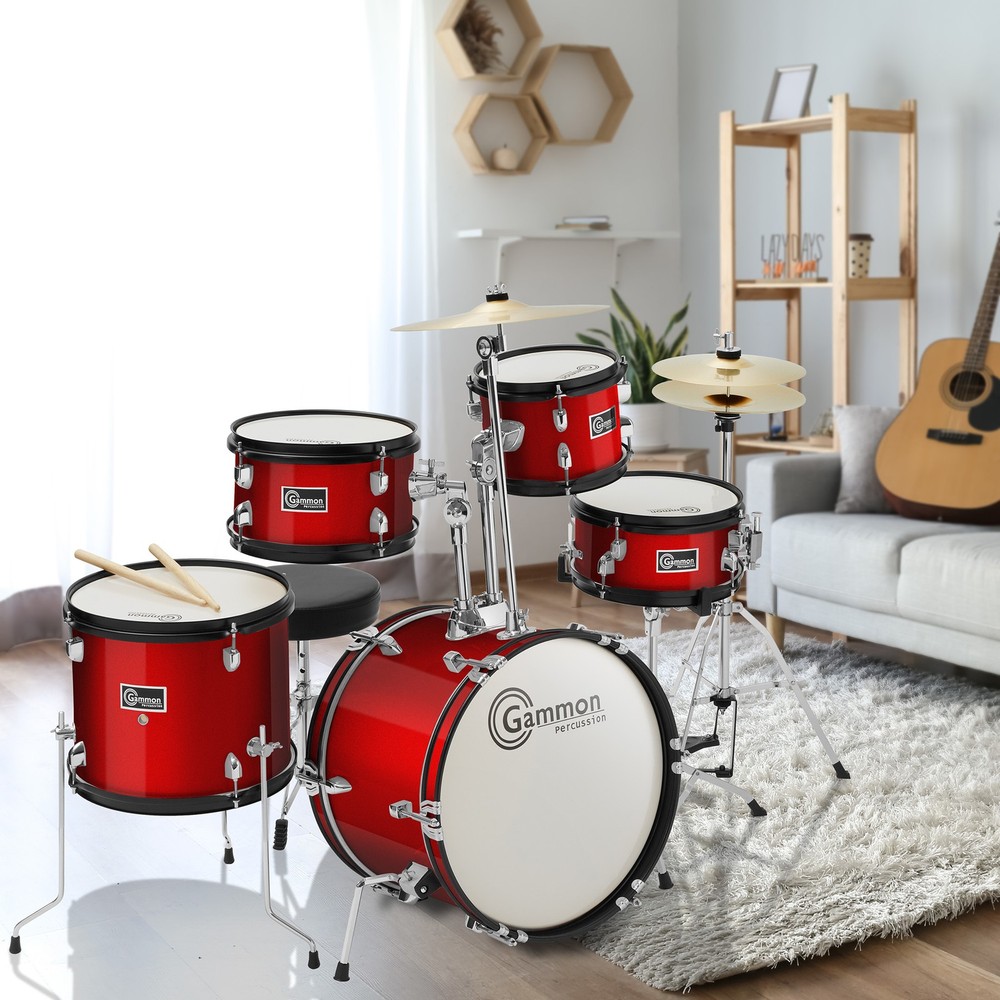 OPEN BOX - 5-Piece Beginner Junior Drum Set w/ Stool & Stands - Red
