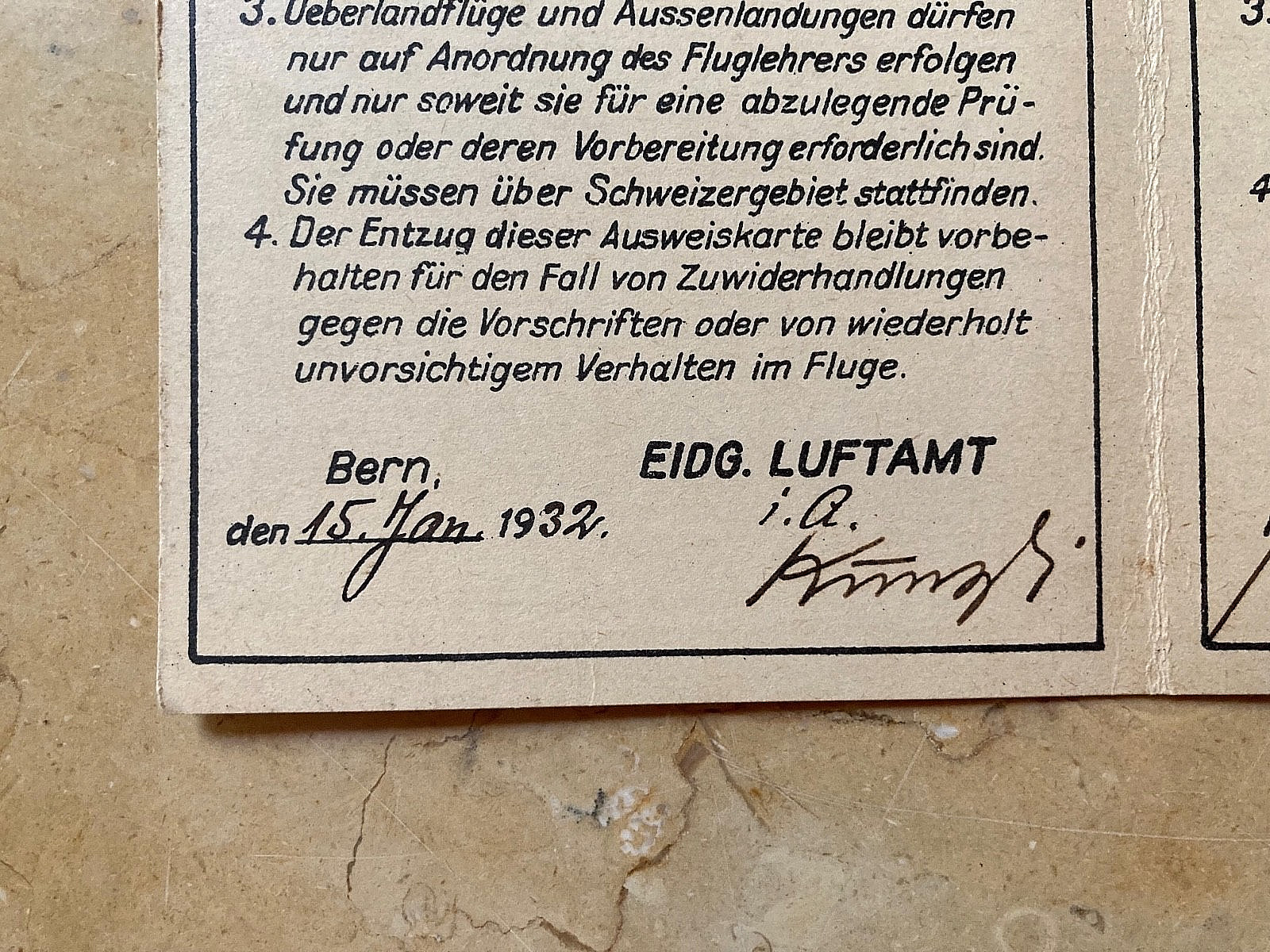 ORIGINAL! PRE-WW2 OFFICIAL SWISS AIR FORCE STUDENT-PILOT ID CARD JAN. 1932