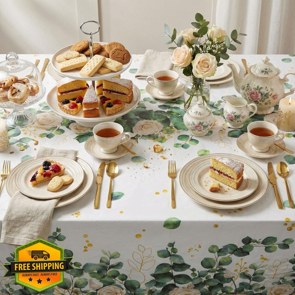 3 Pack Sage Green Birthday Tablecloth Eucalyptus Disposable